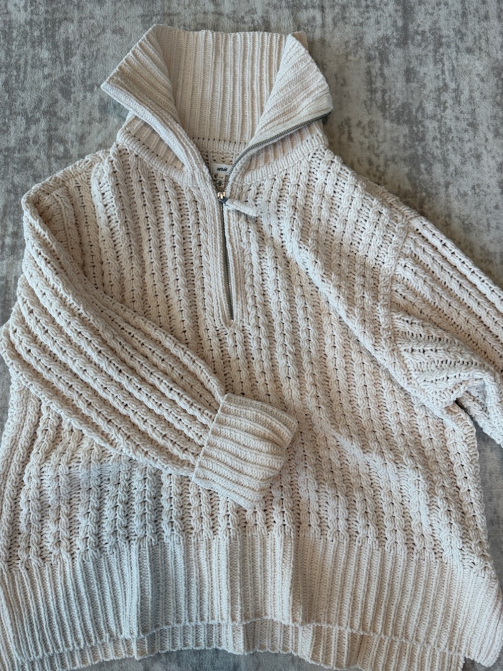 aerie Cream Cable-Knit Half-Zip Sweater